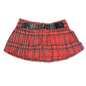 Royal Bones pleated plaid red mini skirt sz M
